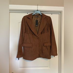 Faux suede fringed blazer